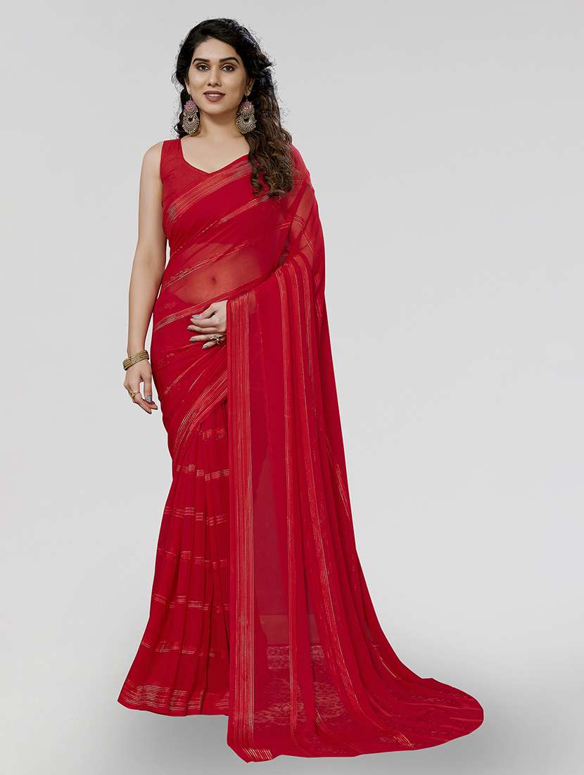 women striped plain saree with blouse - 22050180 -  Zoom Image - 0