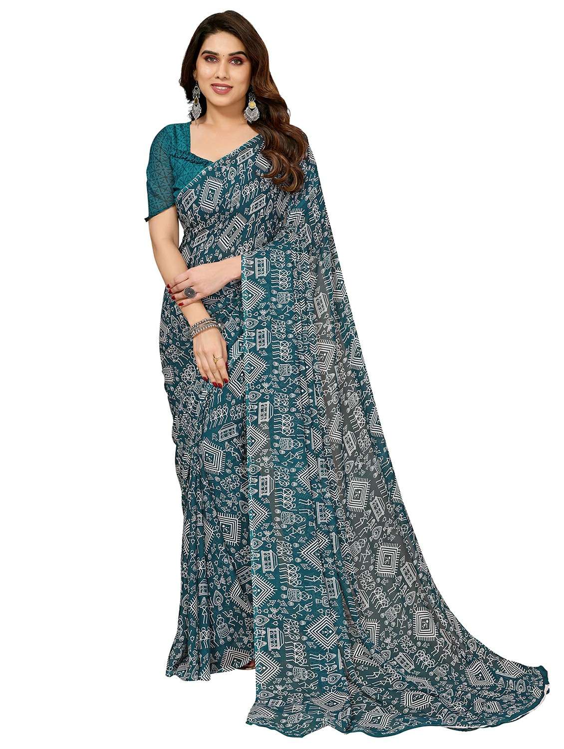 women printed casual wear saree with blouse - 22050197 -  Zoom Image - 0