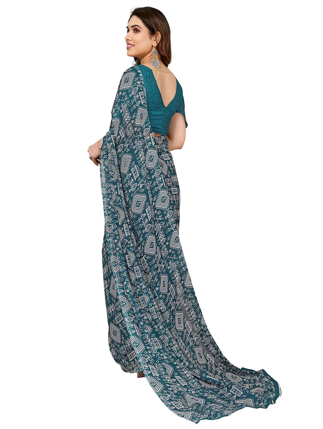 women printed casual wear saree with blouse - 22050197 -  Standard Image - 3