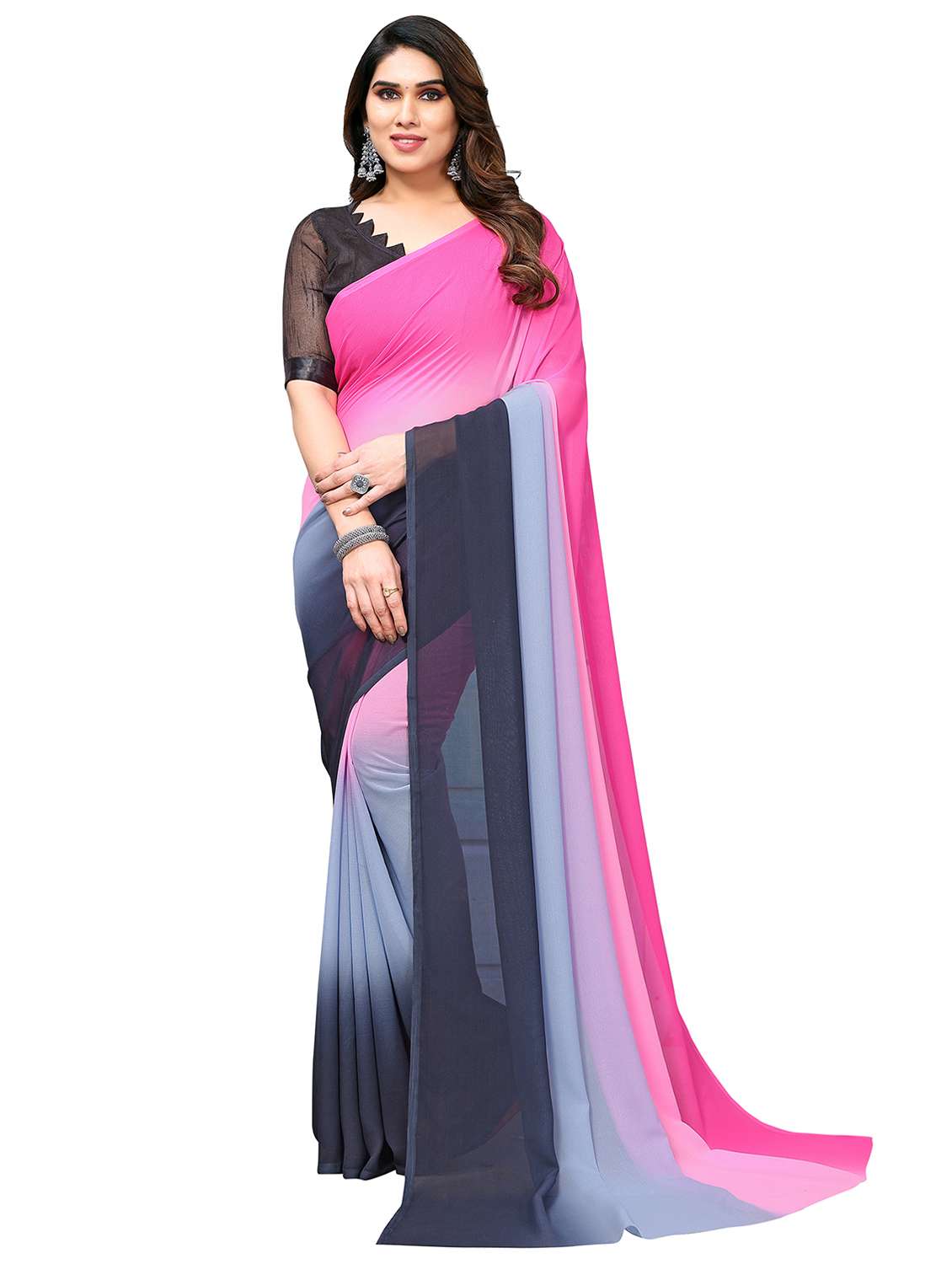 women ombre printed saree with blouse