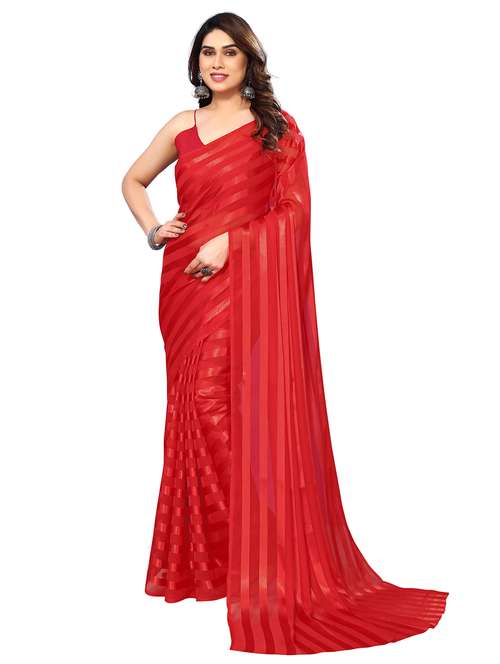 women striped plain saree with blouse - 22050225 -  Standard Image - 0