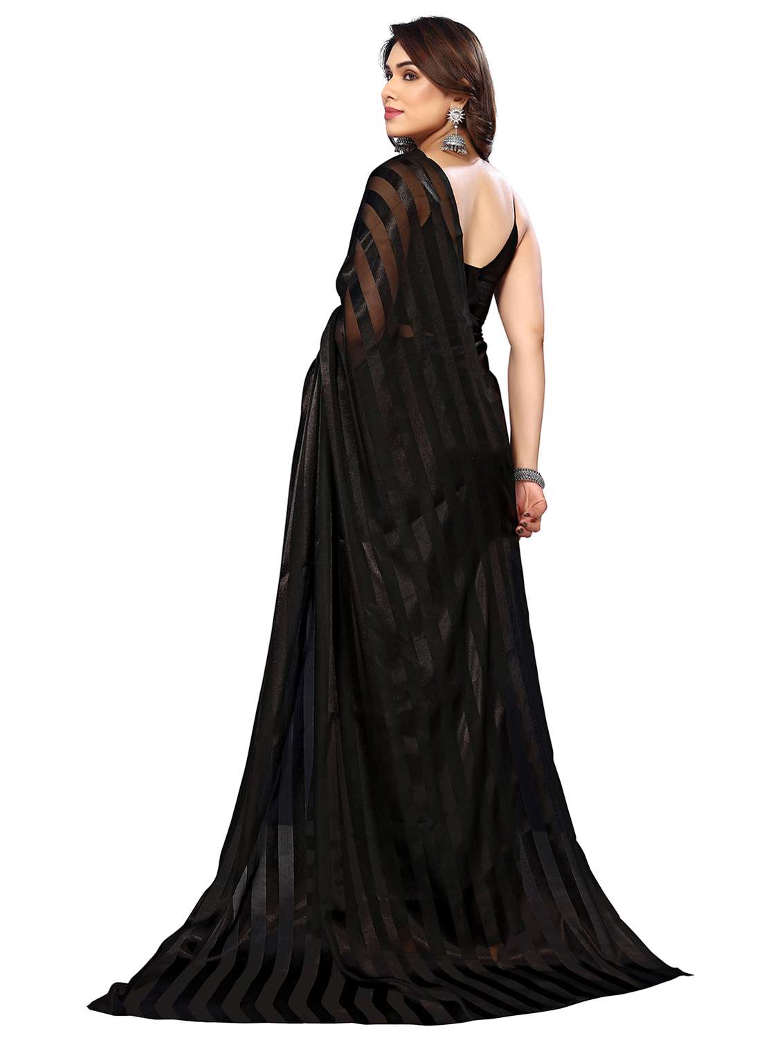 women striped plain saree with blouse - 22050226 -  Standard Image - 3