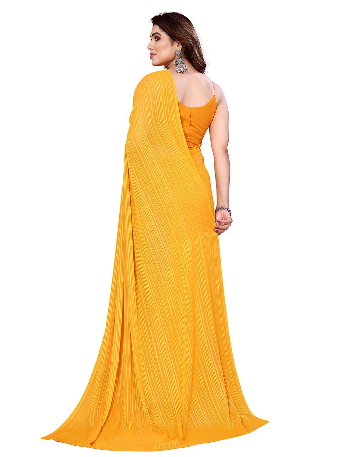 women striped plain saree with blouse - 22050241 -  Standard Image - 3