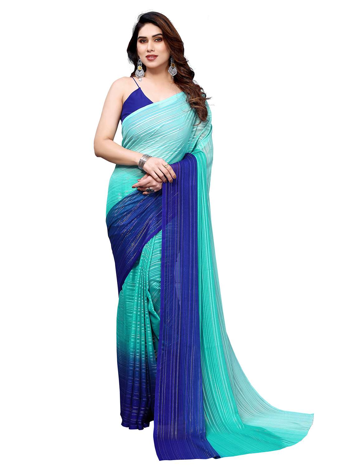 women ombre printed saree with blouse