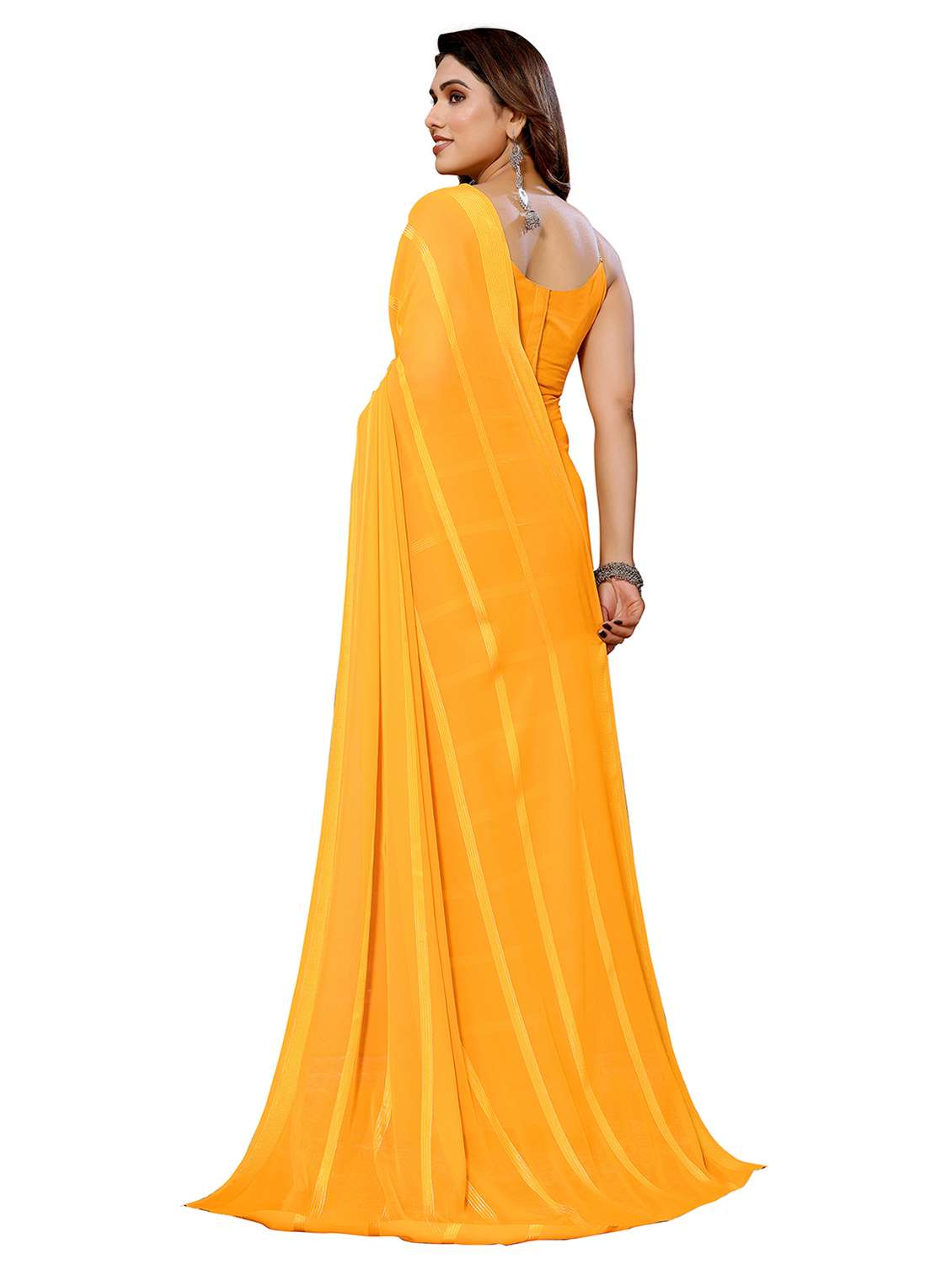 women striped plain saree with blouse - 22050253 -  Standard Image - 3