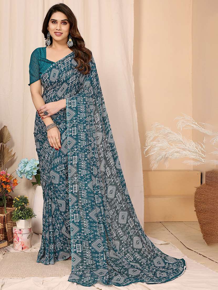 women printed casual wear saree with blouse - 22050266 -  Zoom Image - 0