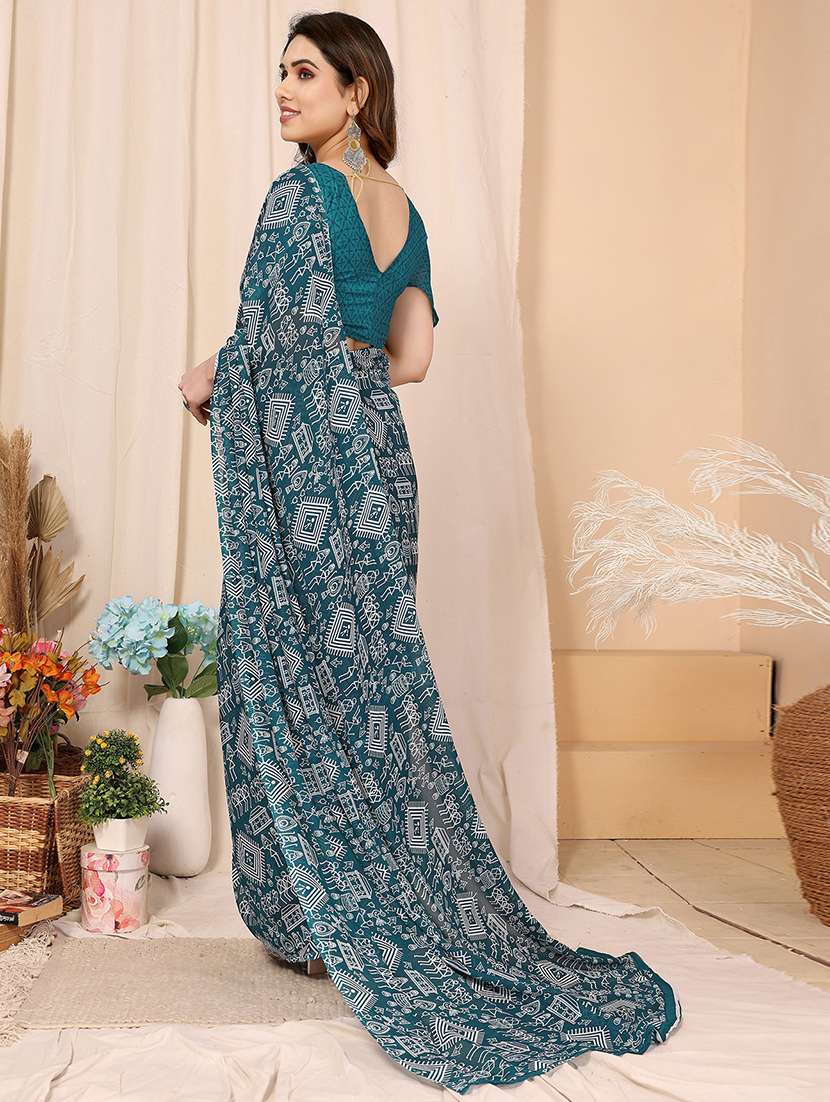 women printed casual wear saree with blouse - 22050266 -  Standard Image - 5
