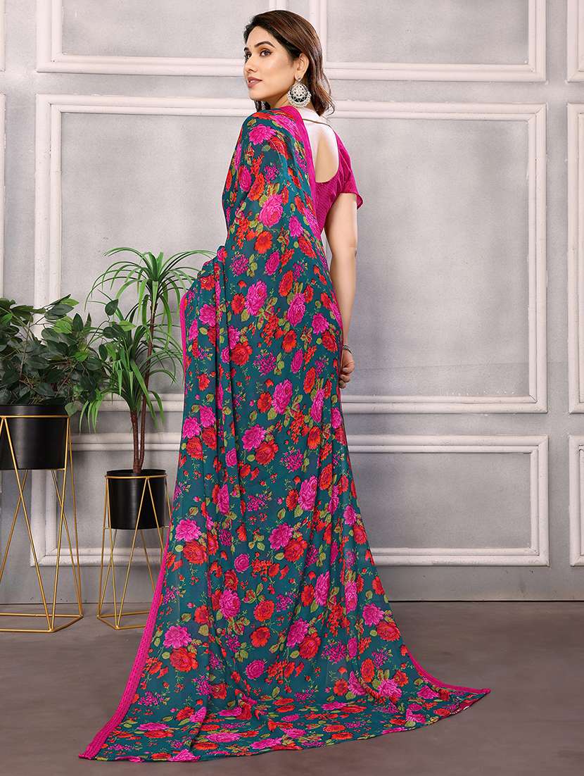 women printed casual wear saree with blouse - 22050268 -  Standard Image - 3