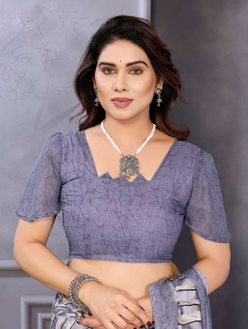 women printed casual wear saree with blouse - 22050281 -  Standard Image - 5