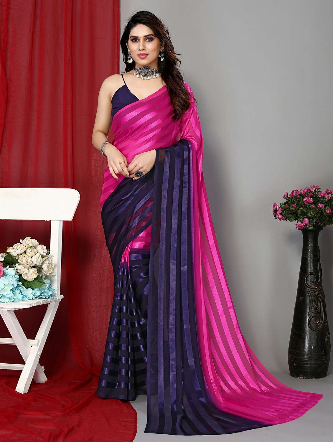 women ombre printed saree with blouse