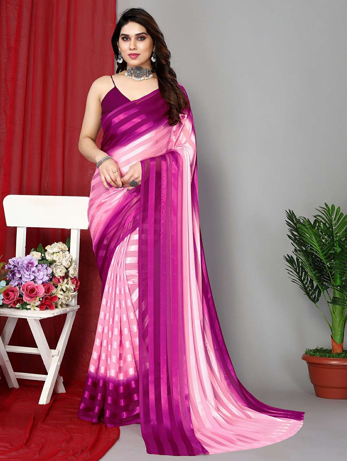 women ombre printed saree with blouse