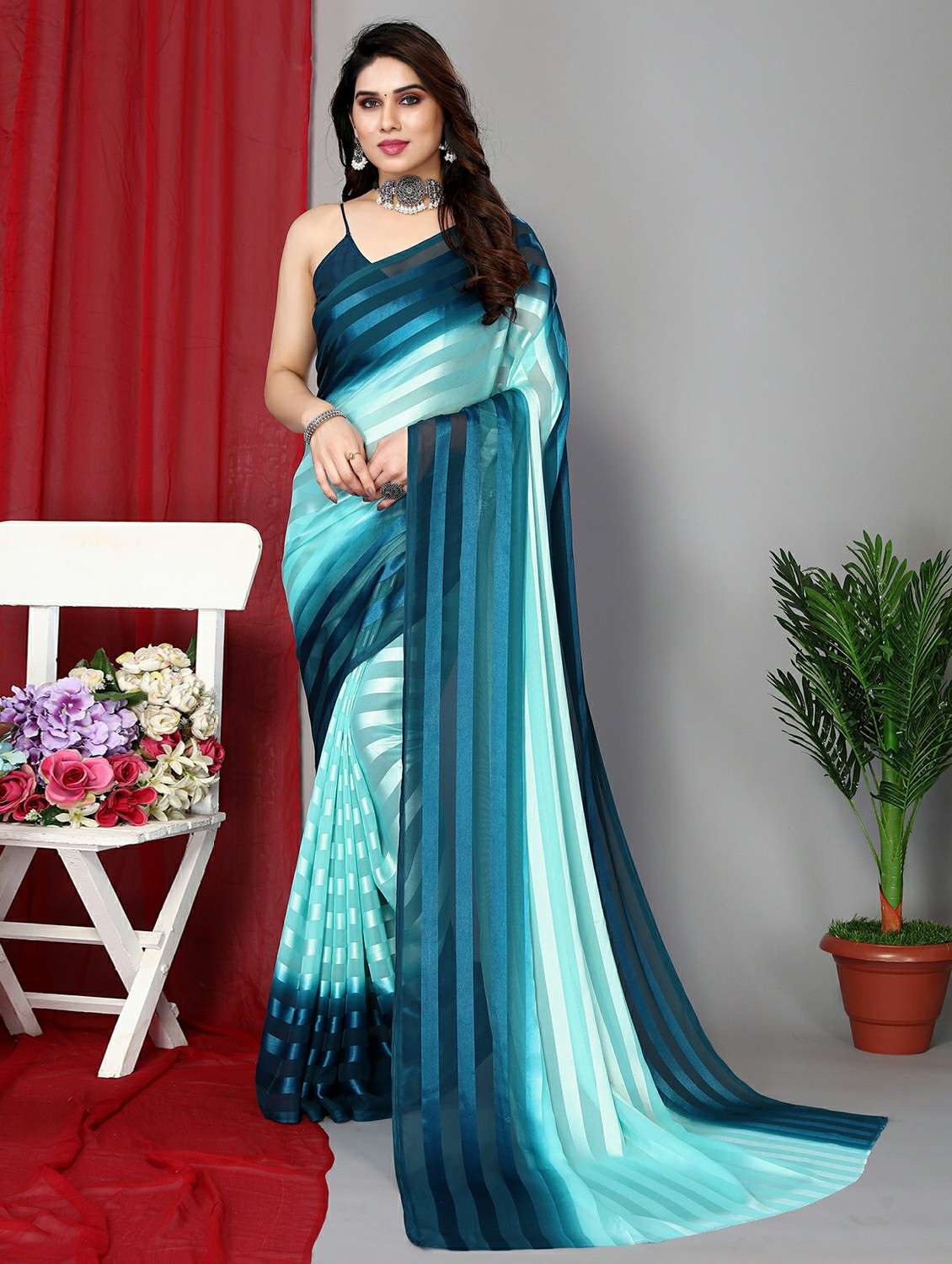 women ombre printed saree with blouse