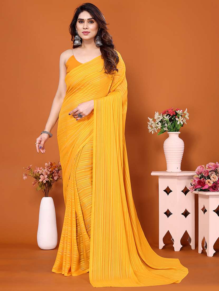 women striped plain saree with blouse - 22050313 -  Zoom Image - 0