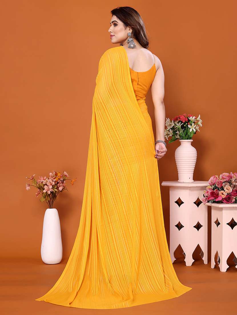 women striped plain saree with blouse - 22050313 - Standard Image - 3