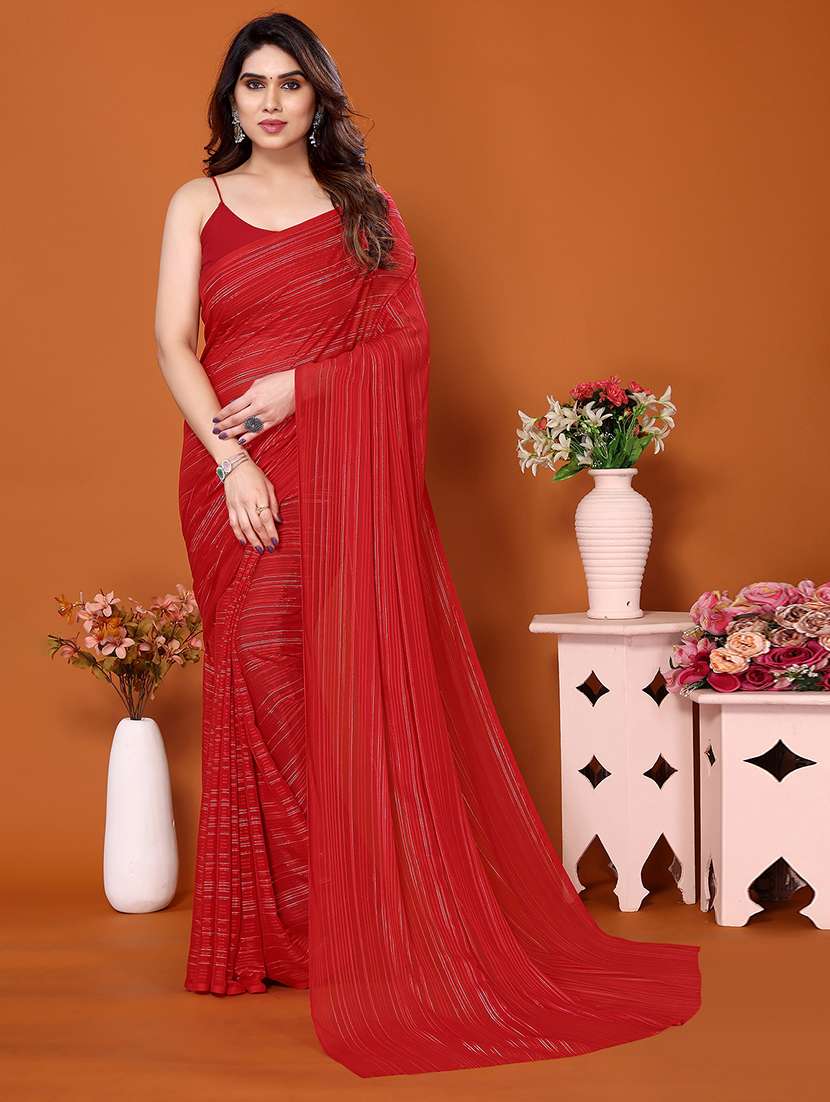 women striped plain saree with blouse - 22050314 -  Zoom Image - 0