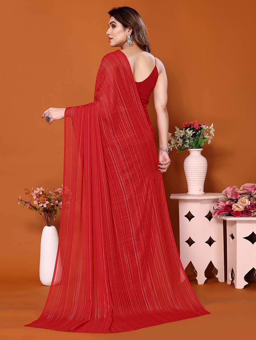 women striped plain saree with blouse - 22050314 -  Standard Image - 3