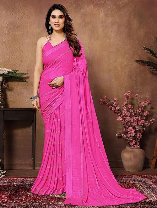 women striped plain saree with blouse - 22050326 - Standard Image - 0