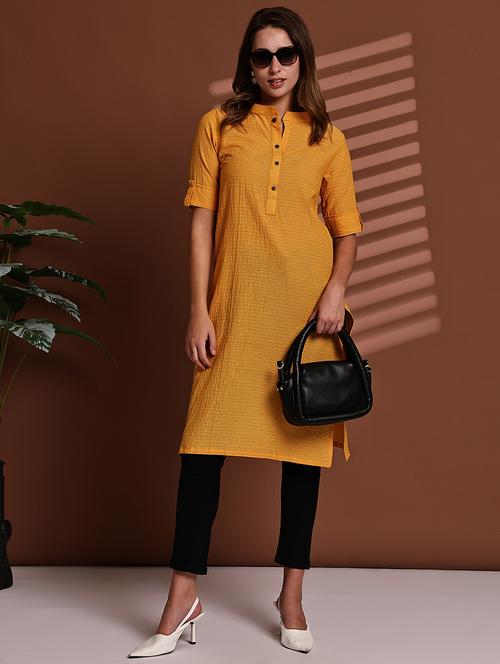 women striped roll up sleeve straight kurta - 22051697 -  Standard Image - 0