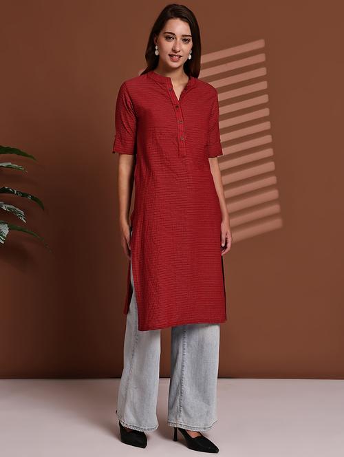 women striped roll up sleeve straight kurta - 22051700 - Standard Image - 0