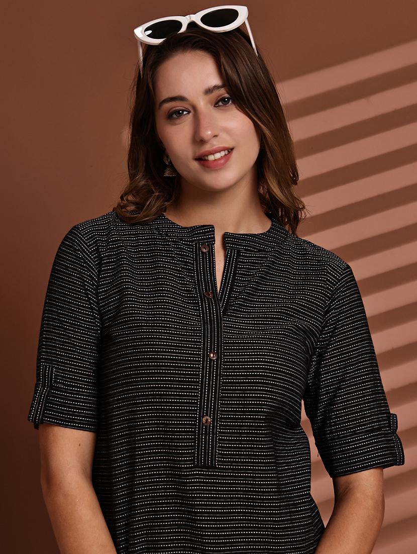 women striped roll up sleeve straight kurta - 22051701 - Standard Image - 5