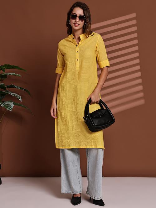 women striped roll up sleeve straight kurta - 22051702 - Standard Image - 0