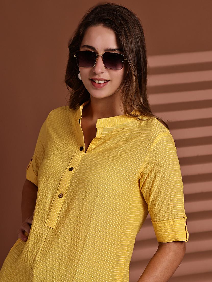 women striped roll up sleeve straight kurta - 22051702 - Standard Image - 5