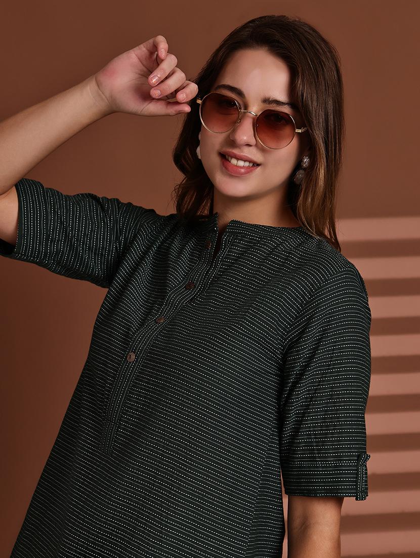 women striped roll up sleeve straight kurta - 22051704 - Standard Image - 5