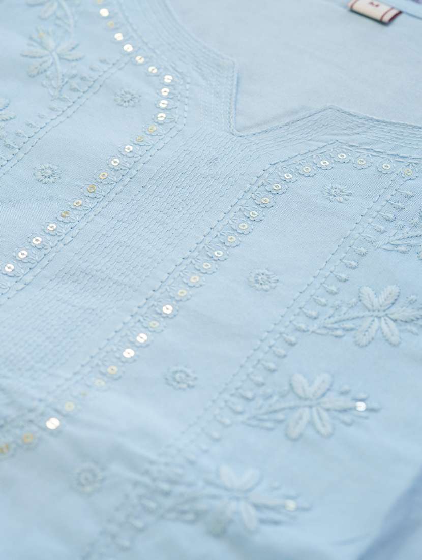 women solid with work three quarter sleeve kurta palazzo set  - 22051755 -  Standard Image - 5