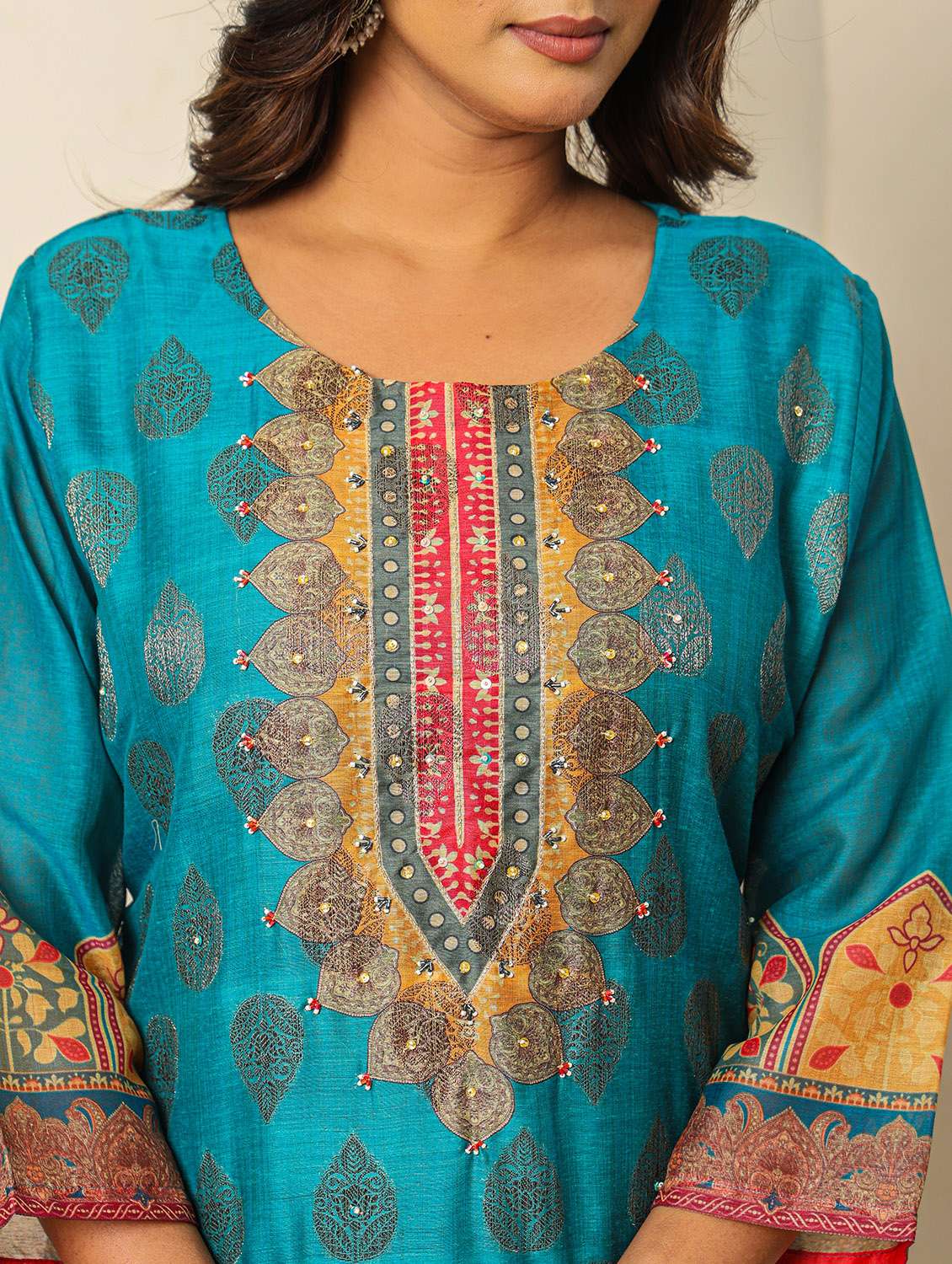 women three quarter sleeve kurta pant with dupatta set - 22051761 -  Standard Image - 5