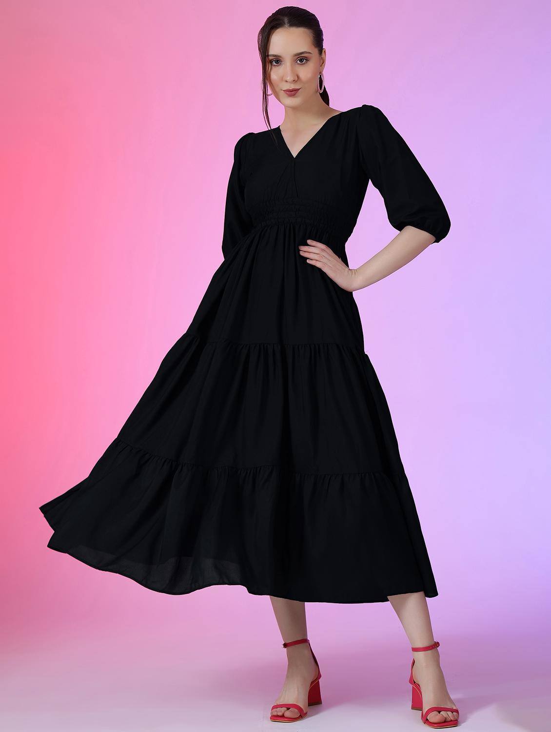 women solid puff sleeve tiered dress - 22051805 -  Zoom Image - 0