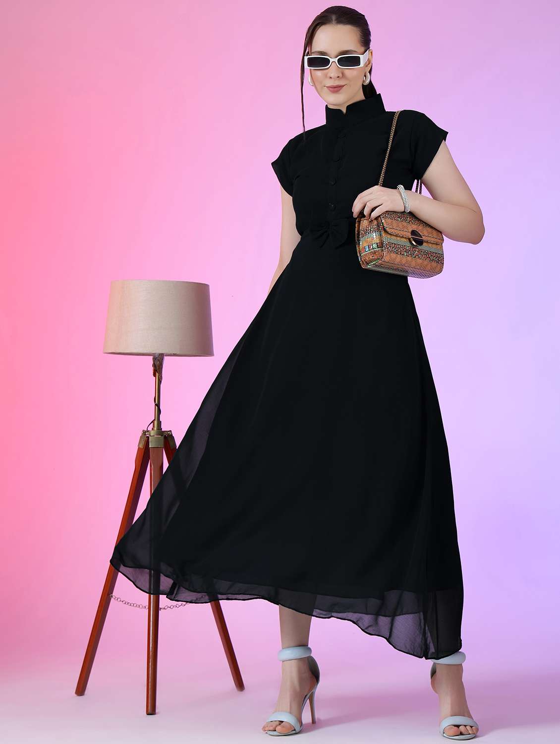 women solid short sleeve fit & flare dress - 22051816 - Zoom Image - 0
