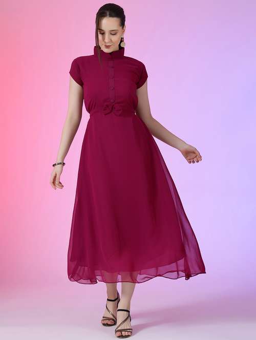 women solid short sleeve fit & flare dress - 22051818 -  Standard Image - 0