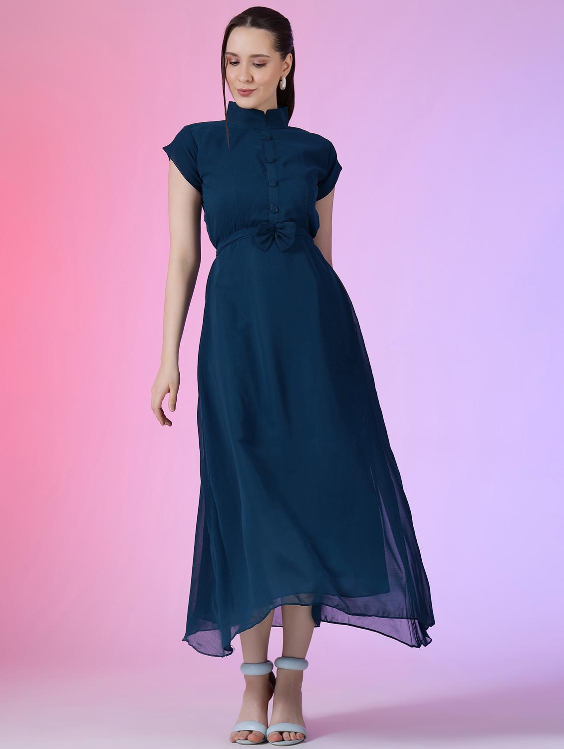 women solid short sleeve fit & flare dress - 22051823 - Zoom Image - 0