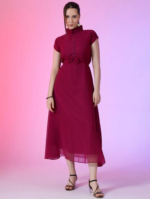 women solid short sleeve fit & flare dress - 22051824 - Standard Image - 0