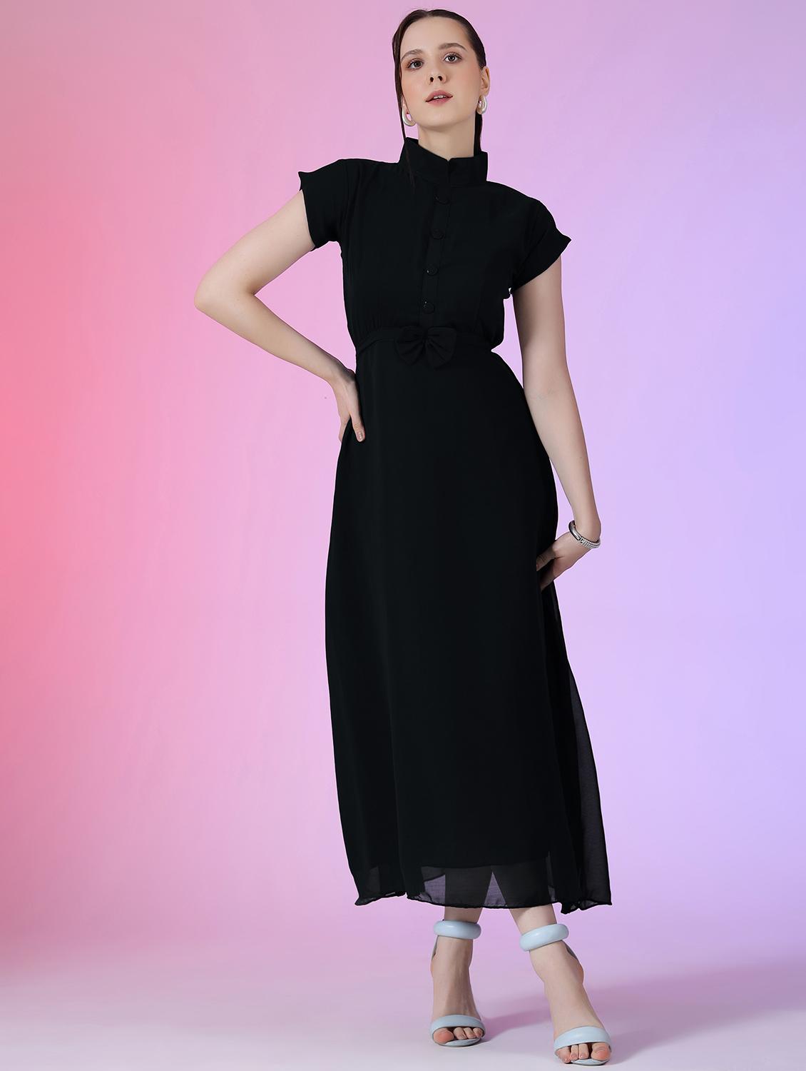 women solid short sleeve fit & flare dress - 22051825 - Zoom Image - 0