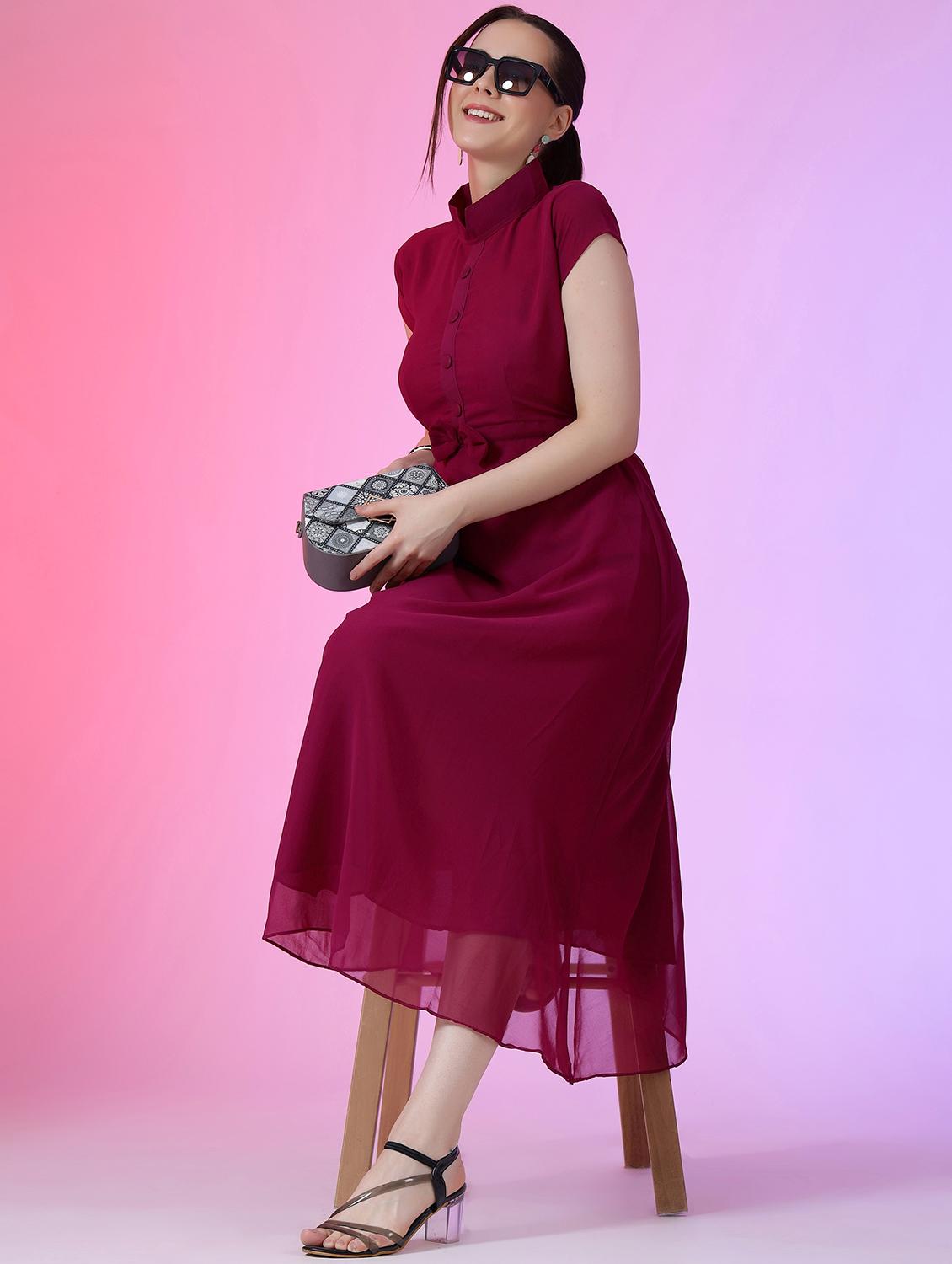 women solid short sleeve fit & flare dress - 22051827 - Zoom Image - 0