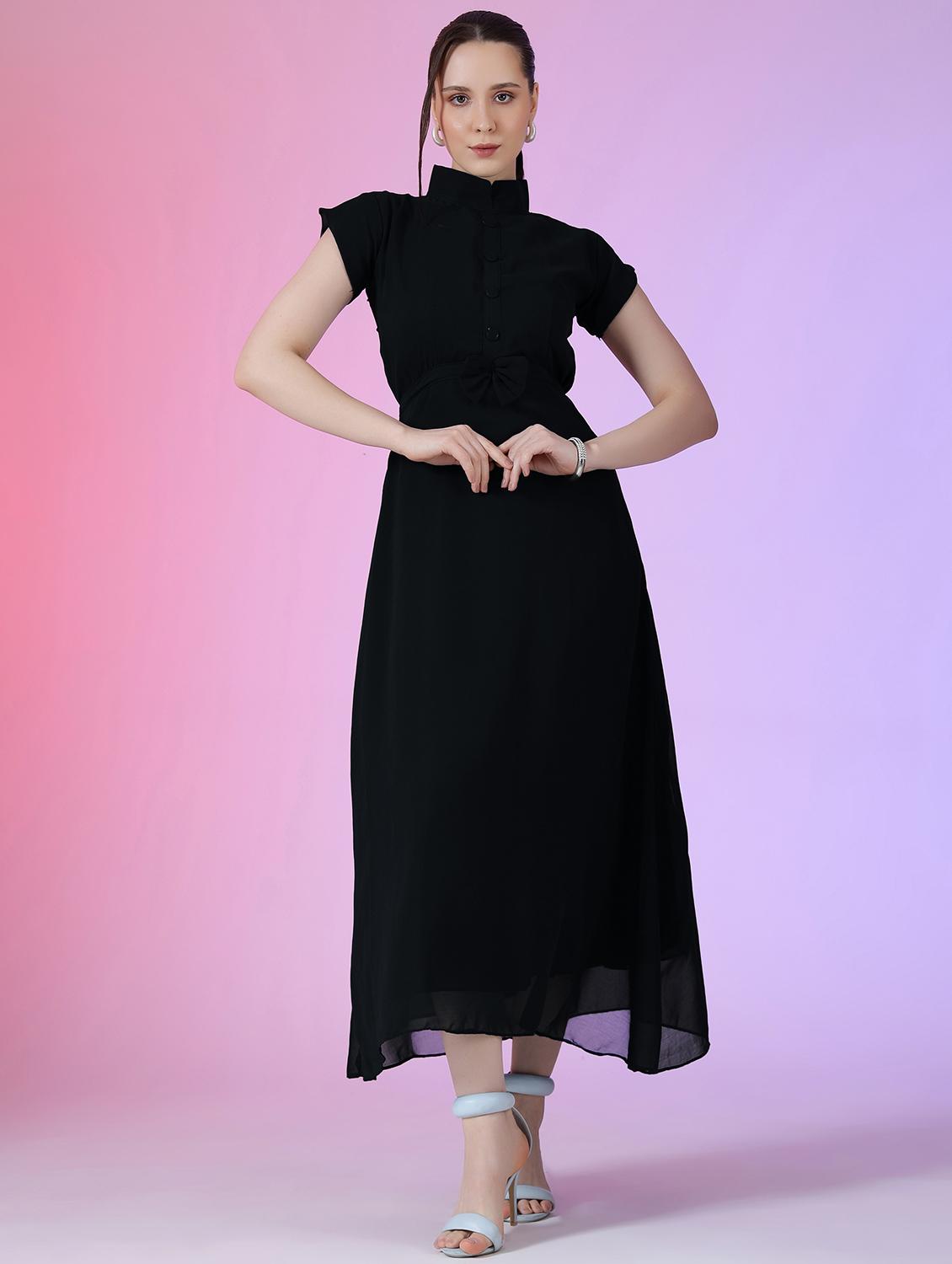 women solid short sleeve fit & flare dress