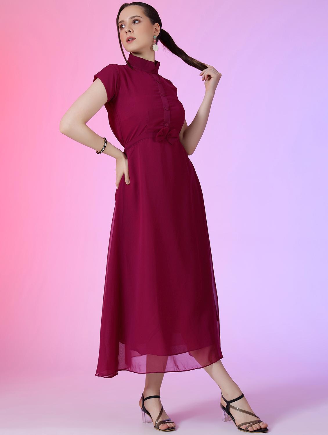 women solid short sleeve fit & flare dress