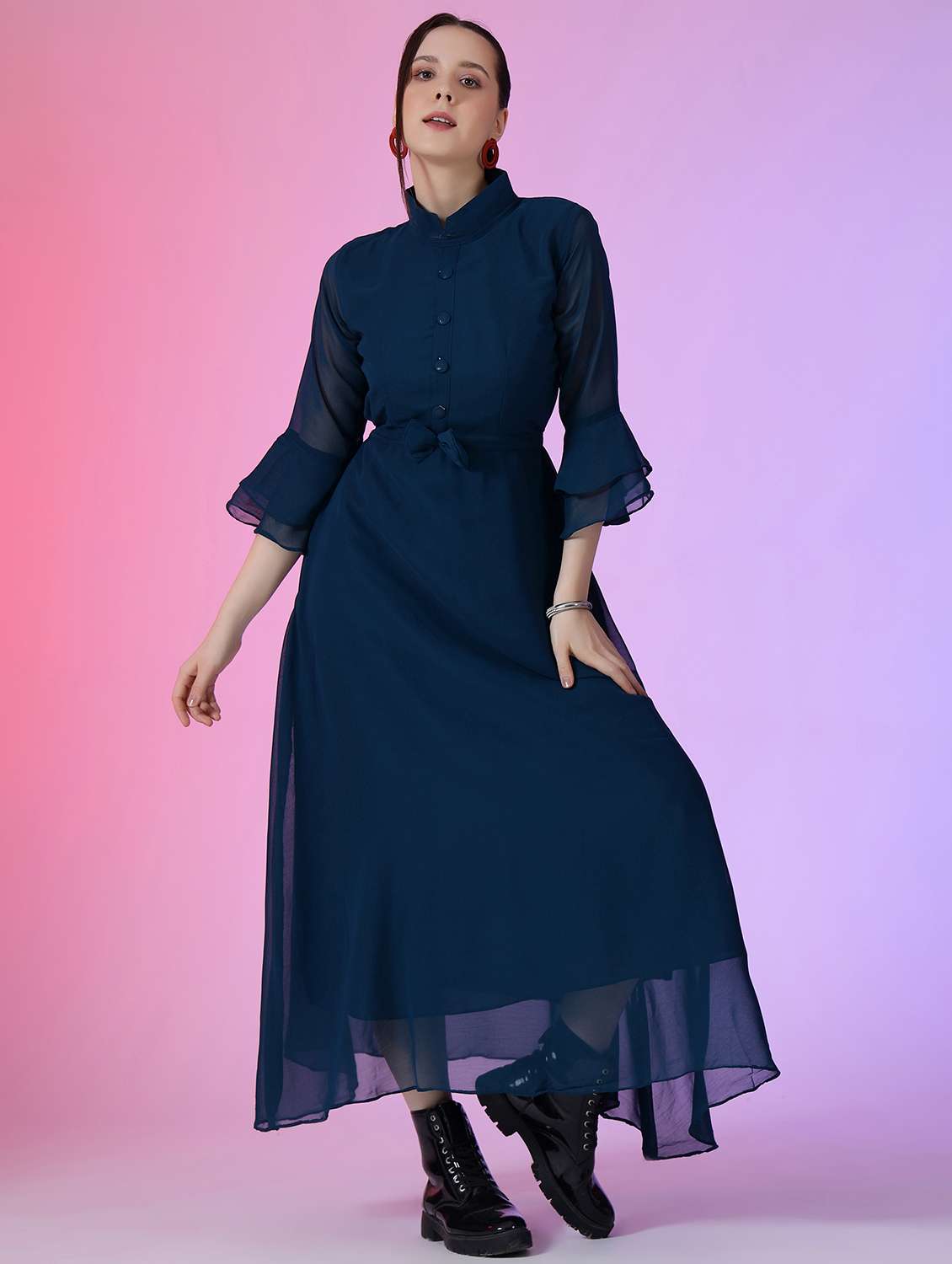women solid bell sleeve a-line maxi dress - 22051865 - Zoom Image - 0
