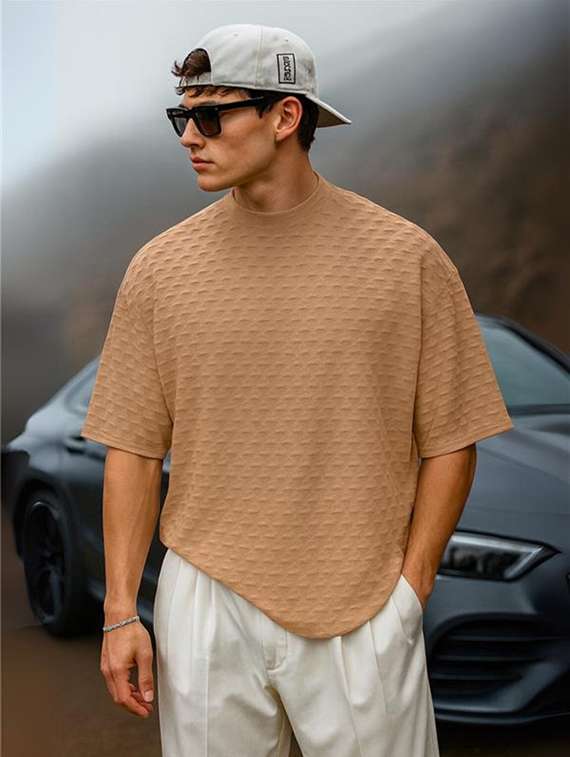 men solid short sleeve loose fit t-shirt