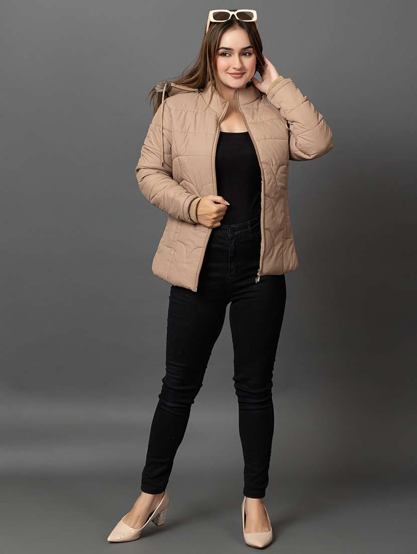 women solid long sleeve hooded parka jacket - 22051960 - Standard Image - 3