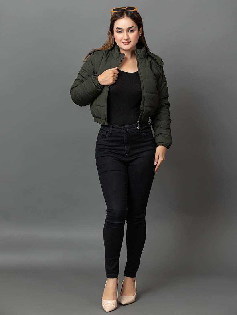 women solid long sleeve hooded parka jacket - 22051965 - Standard Image - 3