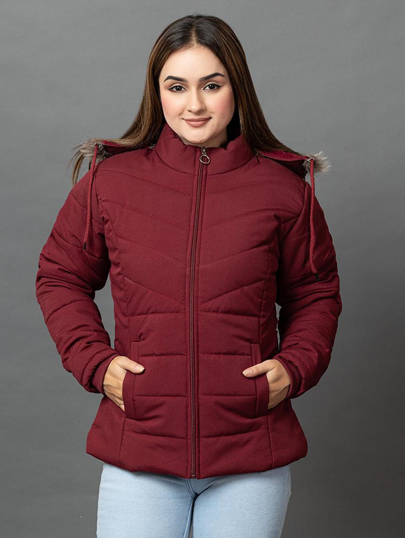women solid long sleeve hooded parka jacket - 22051966 - Zoom Image - 0