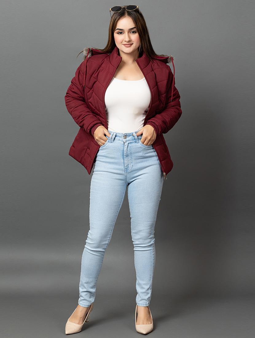 women solid long sleeve hooded parka jacket - 22051966 - Standard Image - 3