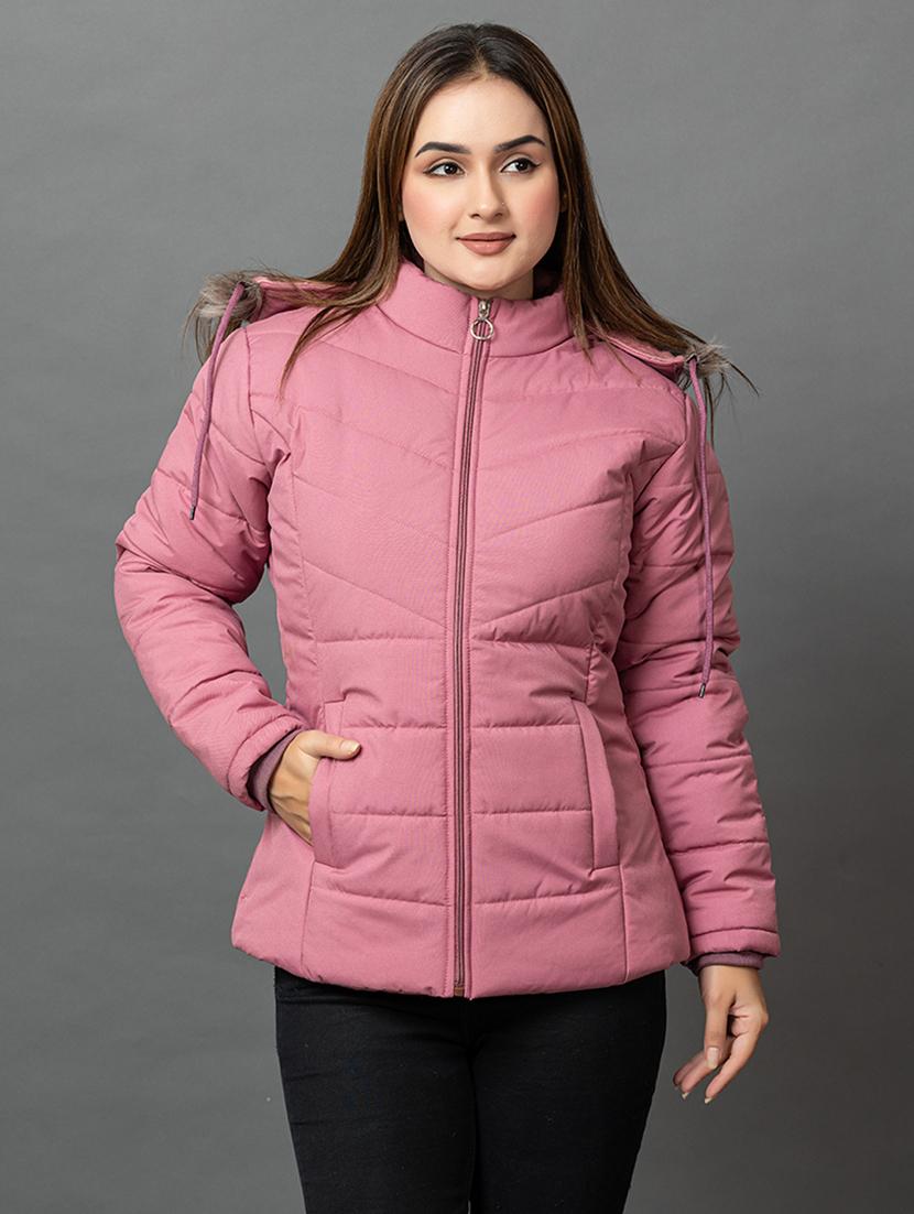 women solid long sleeve hooded parka jacket