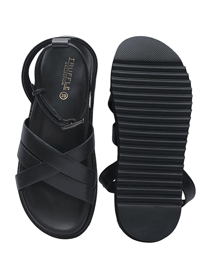 women black solid ankle strap sandal - 22051981 - Standard Image - 5