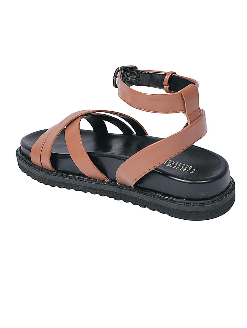 women tan solid ankle strap sandal - 22051982 - Standard Image - 3