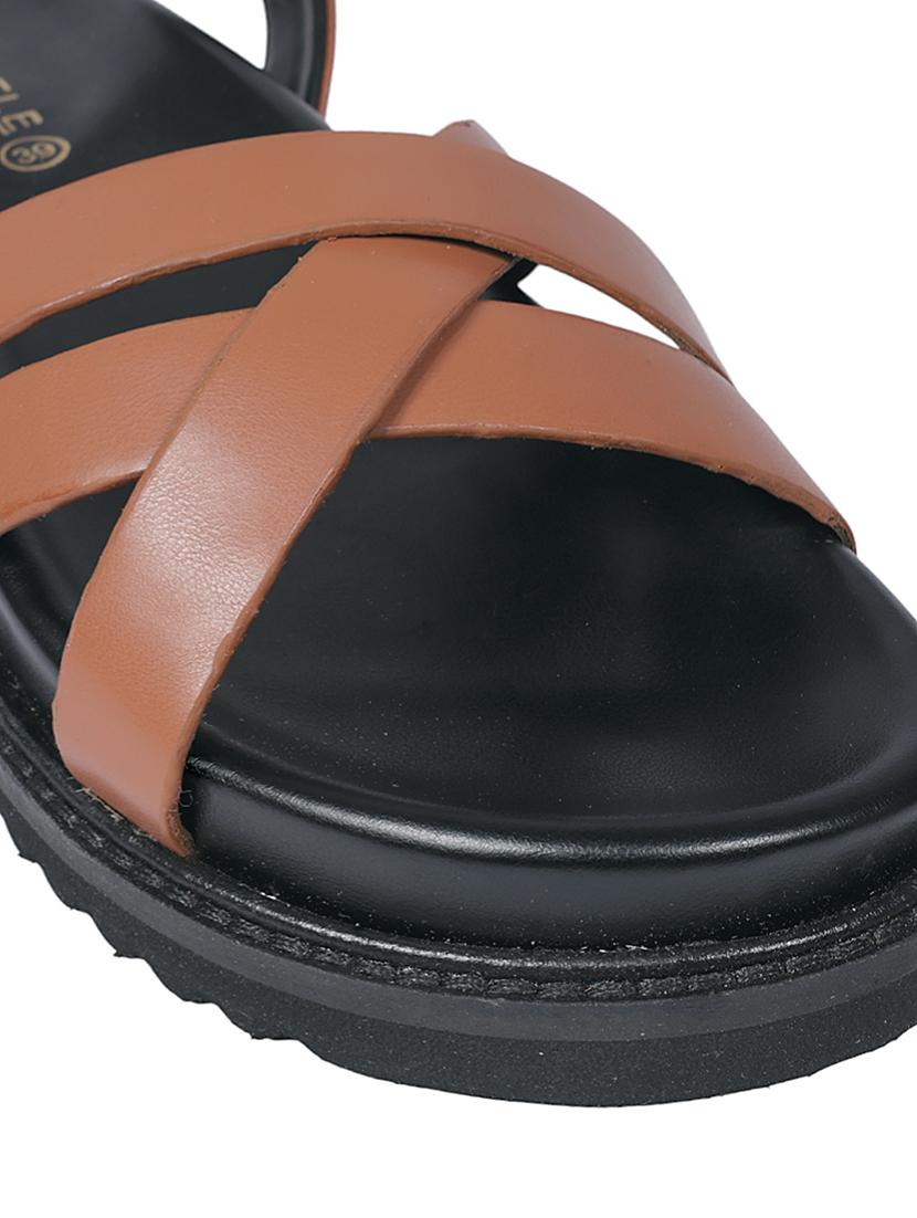 women tan solid ankle strap sandal - 22051982 - Standard Image - 5