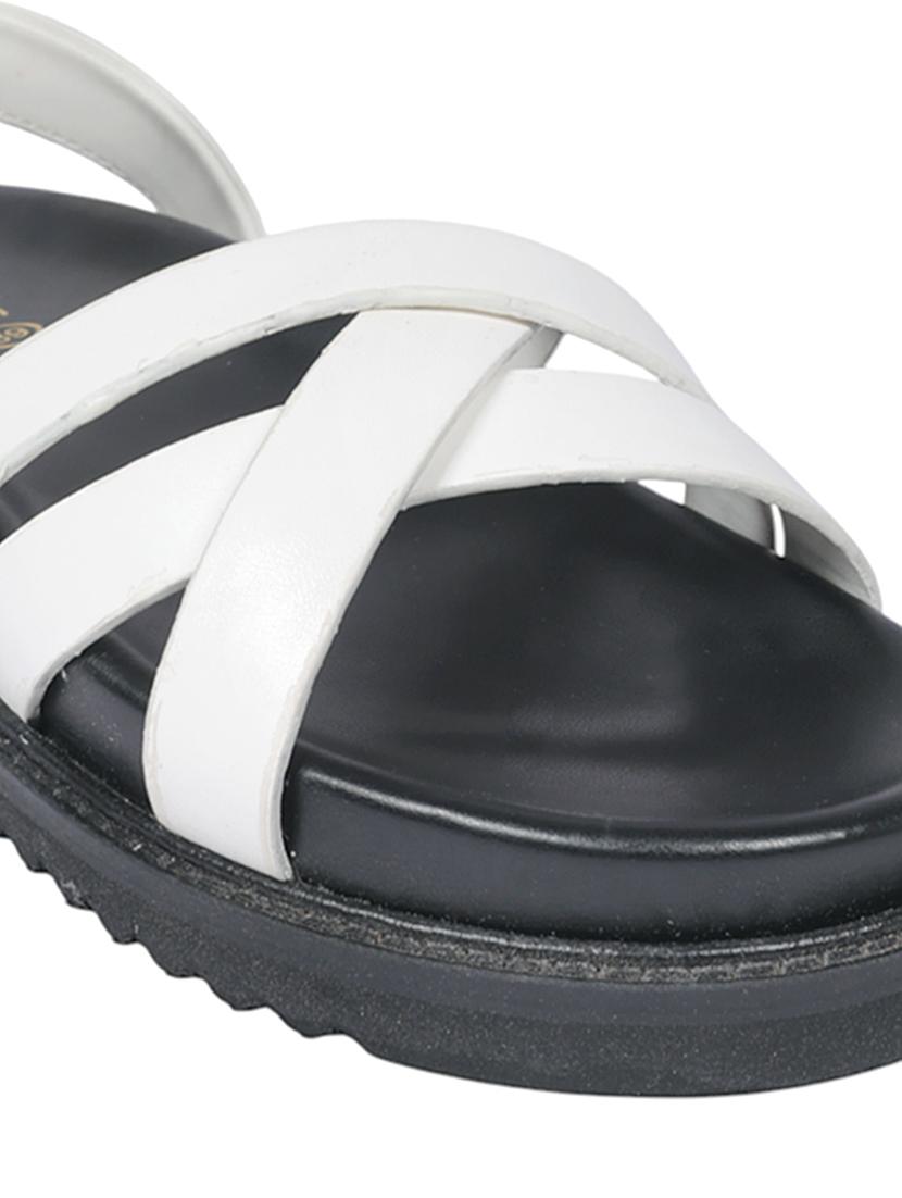 women white solid ankle strap flats - 22051983 - Standard Image - 5
