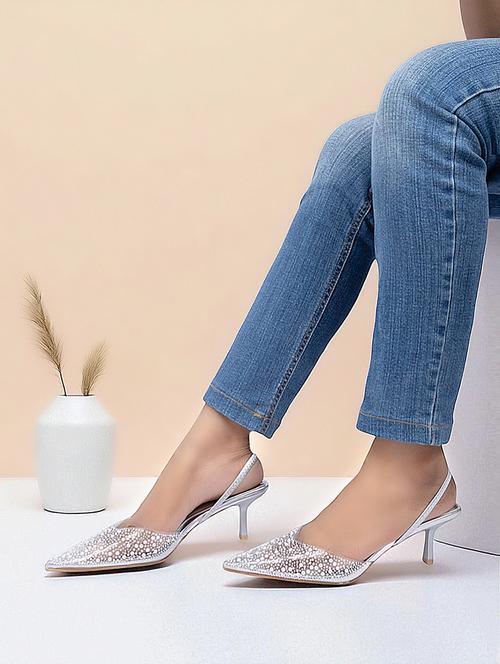 silver synthetic back strap sandals - 22051987 - Standard Image - 0